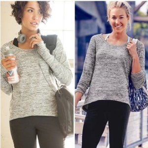 ATHLETA No Sweatin It Sharkbite Grey Long Sleeve